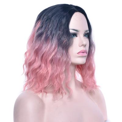 China Hot Body Wave Black To Pink Short Curly Synthetic Hair Party Cosplay Wig Black Blonde Green Wigs For Women for sale