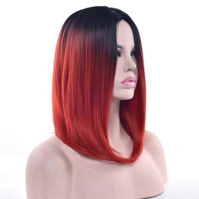 China Hot 11 Colors Synthetic Hair Black Elastic Lace Straight Wig Bob Wigs High Temperature Fiber Ombre Cosplay Hair Red Shorts For Women for sale