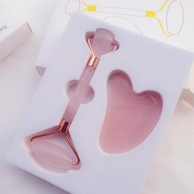 China Wholesale Custom Rose Quartz Massage Stone GuaSha and Face Lift Gua Sha Set With Box Jade Roller Lymphatic Drainage Tool Facial For Face for sale