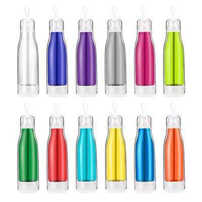 China Double Wall Leakproof Glass Beverage Water Bottle With Plastic Sleeve for sale