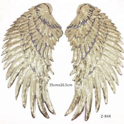 China 3D wide angle wings iron on embroidery patches for jackets, large sequined wings patch appliques for sale