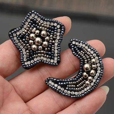 China GUGUTREE Handmade Embroidery Star Sequined Beaded Patches, Crystals Moon Appliques, Beading Badges Patch for sale