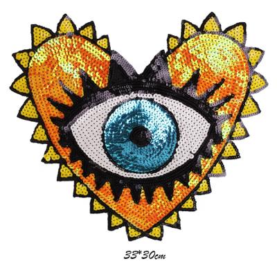 China 3D big sequined eye patches, embroidery big eyes red heart patches for jackets for sale