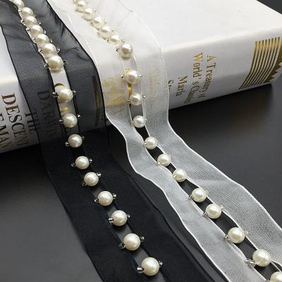 China GUGUTREE Bags Pearl Lace Edge Trim Beaded Vintage, Pearls Lace Trim Ribbon, Bridal Dress Tassel DIY Accessory Appliques, KZ-20482 for sale