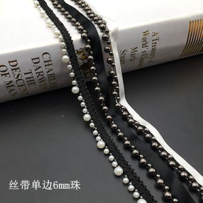 China Bags 6mm Beaded Pearl Lace Edge Trim, Beads Laces Trims Ribbon, Bridal Dress Tassels Braid Beads Appliques DIY Accessories, KZ203265 for sale