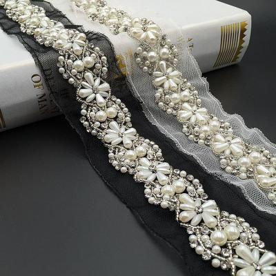 China GUGUTREE Bags Pearl Lace Edge Beaded Trim, Beads Laces Trim Ribbon, Bridal Dress Tassel DIY Braid Appliques Accessories, KZ-2032580 for sale