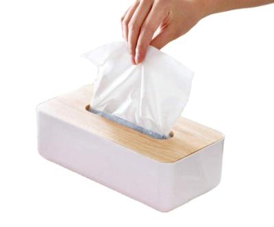 China Contemporary Widely Used White Lid Wood Tissue Box Wooden Functional Tissue Box for sale