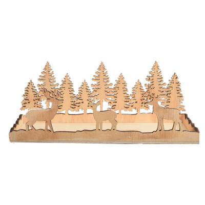 China Eco-friendly Wooden Christmas Table Top Signs Christmas Decoration Christmas Tree Deer Design Decorative Stand for sale