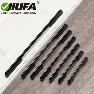 China Pull and Push Furniture Doors JIUFA Furniture Hardware Fitting Solid Zinc Alloy Handle for Cabinet Wardrobe Drawer Smart Design in Black for sale