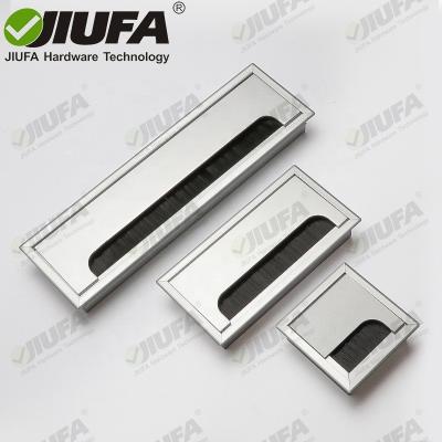 China JIUFA Office Cable Furniture Hardware Rectangular Aluminum Cable Management With Brush Computer Desk Metal Cable Grommet With Lid for sale