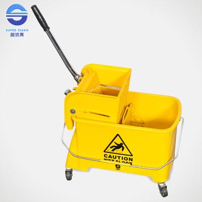 China Yellow Multi Functional Small Mop Wringer Trolley 20L with Single Bucket for sale