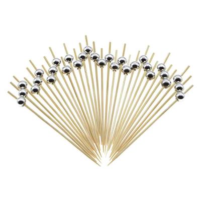 China Viable Wholesale High Quality Custom Cocktail Picks Wooden Pearl Silver or Pearl Gold Cocktail Picks for sale