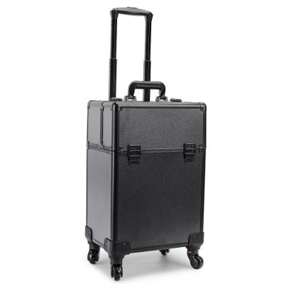 China Durable Cosmetic Trolley Box Aluminum Makeup Rolling Boxes Case Professional Makeup Artist Carry Case Trolley Roller Professional Beauty for sale