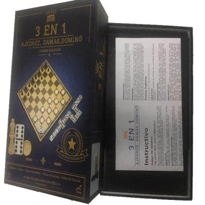 China wooden 3 in 1 chess, checker, domino game for sale