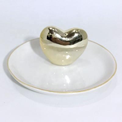 China Ceramic Gold Heart Ring Holder Jewelry Dish Jewelry Holder Dish Jewelry Box Ring Dish for sale