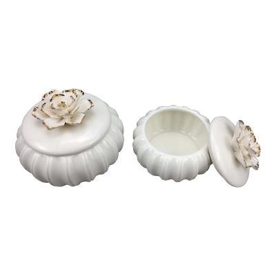 China Luxury White Porcelain Flower Ceramic Trinket Box With Lid For Jewelry Organizer for sale