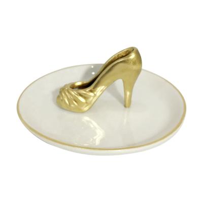 China Luxury personlized design gold porcelain shoe high heel ceramic jewelry ring stand tray CY for sale