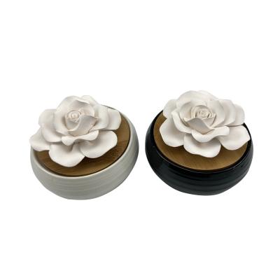 China Europe Home and Office Ceramic Flower Aroma Diffuser with Bamboo Cover and Handmade Rose for sale