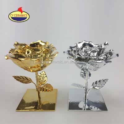 China 100% Handmade Gold Table Tops Rose Flower Wedding Ceramic Rose Flower Tea Light Candle Holder for sale