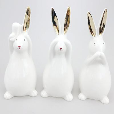 China White Ceramic Easter Decoration Easter Theme Bunny Rabbit Easter Decoration for sale