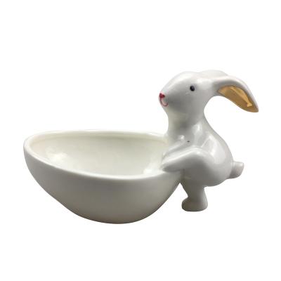 China Sustainable Easter Decorative White Rabbit Ceramic Serving Bowls For Salad , Candy for sale