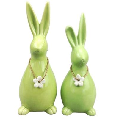 China Easter Decoration Easter Decoration Easter Theme Ceramic Green Rabbit Bunny for sale