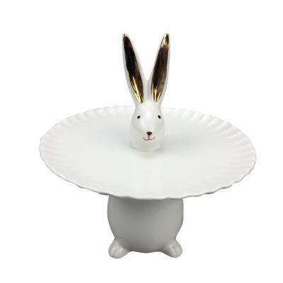 China Sustainable Home Cake Decorating Tools Ceramic Easter Bunny Dish Cake Stand For Desserts for sale