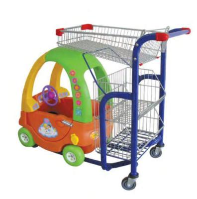 China Popular Kid's Trolley Cart Cartoon Shopping Trolley With Toy Car for sale