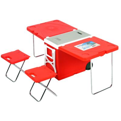 China Lerpin 28L Sustainable Rolling Ice Chest Insulated Foldable Picnic Table Cooler Box For Outdoor Camping BBQ for sale