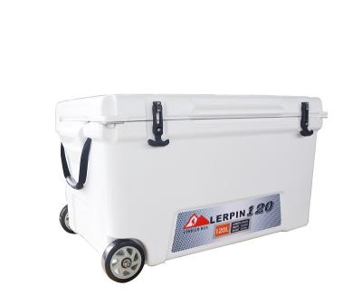 China Best Quality 120L Food Grade LLDPE Cooler Box Big Ice Sustainable Fishing Cooler Box Big With Wheels for sale