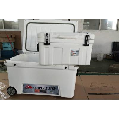 China 120L Large Waterproof Roto Mold Cooler Box Fish, Cooler And Icebox With Rope Handle And Wheels for sale