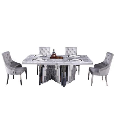 China Customized Home Dining Room Furniture Dining Table Sets Luxury Marble and Steel Dining Tables with 4 Chairs for sale