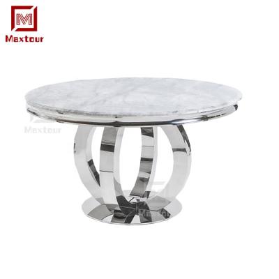 China Dining Designer Fashion UK Home Furniture Round Gray Marble With Stainless Steel Family Dining Table for sale