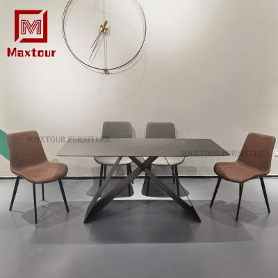 China Luxury Stone And Metal Chipboard Dining Table Set With 6 Chairs Dining Tables for sale