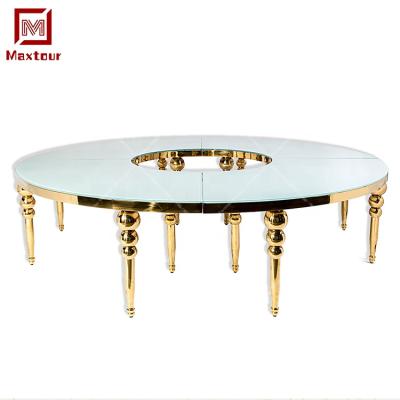 China Events Wedding Party Dining Living Room Wedding Furniture Stainless Steel Half Moon Silver Gold Variable Table For Events for sale