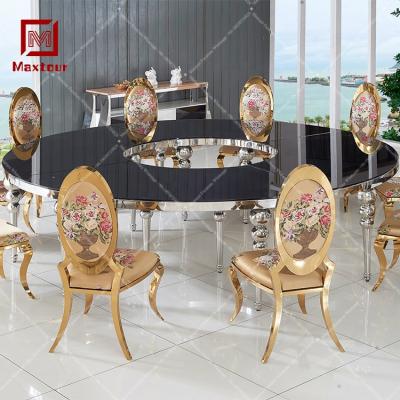 China Modern KD Event Furniture Large Half Moon Wedding Table Stainless Steel 12 Chairs Dining Table Set for sale