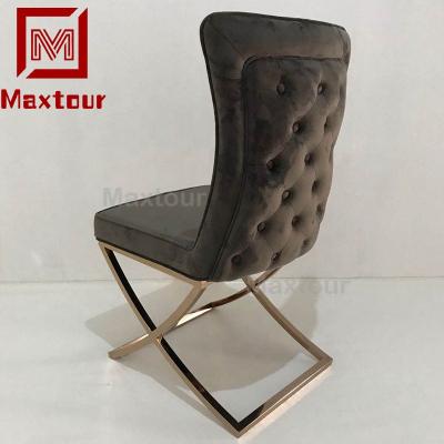 China Modern Nordic Style Velvet Covered Seat Leisure Dining Stainless Steel Royal Leg Rose Gold Dining Chair for sale