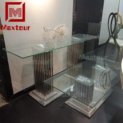 China Home Use Home Furniture Stainless Steel Frame Tempered Glass Console Table Furniture for sale