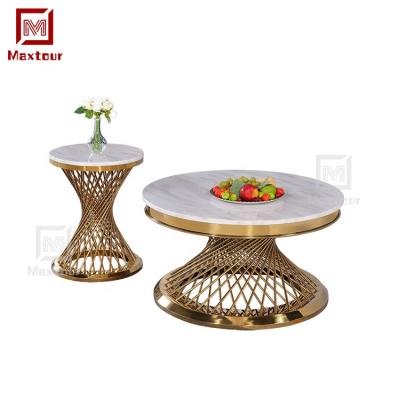 China Modern Metal Frame Gold Round Dining Table Artificial Marble Top COFFEE TABLE for sale