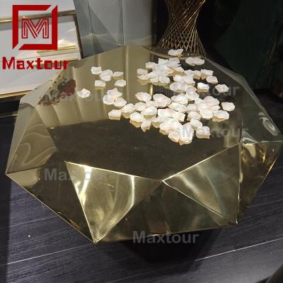 China Modern Living Room Furniture Stainless Steel Irregular Shape Elegant Gold Coffee Table for sale