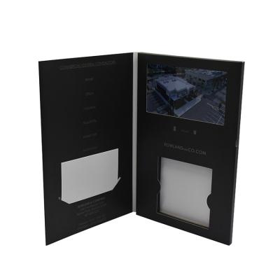 China Europe video brochure with hole digging 5inch a5 HD IPS video brochure lcd softcover greeting card for sale