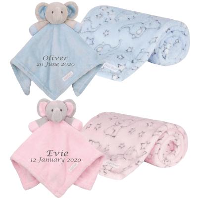 China PORTABLE Personalized Monogrammed Matching Elephant Baby Comforter Blanket Keepsake Baby Gift for Newborn Toddler Fleece Crib Blankets for sale