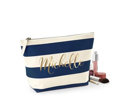 China Fashionable Do Canvas Stripe Wash Bag Mother's Day Cosmetic Gift For Mom Empty Makeup Bag Sublimation Storage Bag for sale