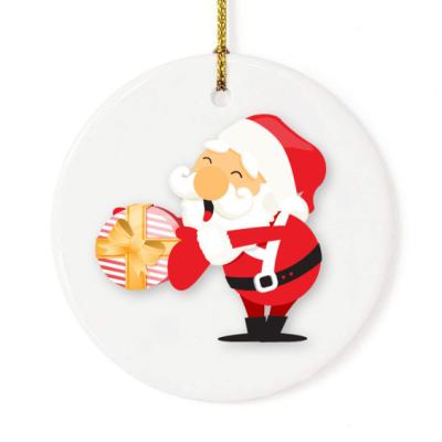 China Eco-friendly Sublimation White Pending Favor Ceramic Hanging White Round Shaped Tiles Ornament Festival Party Decoration Small Craft for sale