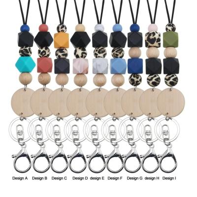 China Eco-friendly Silicone Bead Tassel Necklace Laser Engraving Blanks Wood Beads Colorful Silicone Bead Lanyard for sale