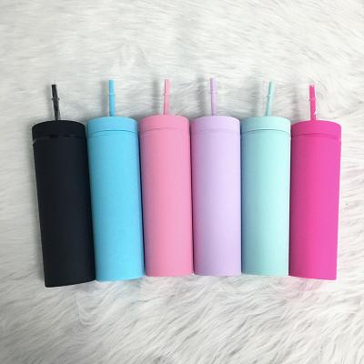 China Eco-friendly Colorful Slim Tumbler Mate Plastic Mugs Double Wall Acrylic Skinny Tumbler 16oz Eco-friendly Slim Tumbler With Straw for sale