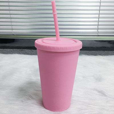 China RTS New Design 16oz Viable Plastic Tumbler 6 Colors Beer Mugs Lean Wall Double Tumbler Ice Cream Cup With Straw For Wedding Gifts for sale