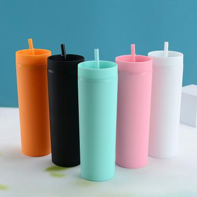 China Tumbler 18 Viable Colors 16oz Matte Acrylic With Seal Lids Double Wall Plastic Tumbler With Straws Travel Water Cup Wedding Gifts for sale