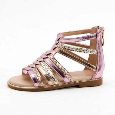 China CUSHIONING Factory Direct Wholesale High Quality PU Leather Cross Straps Mis-color Summer Kids Girls Sandals for sale