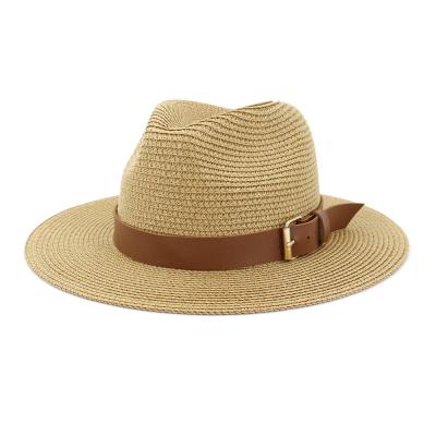 China Striped Summer Sun Casual Paper Hats For Women Fashion Vacation Panama Straw Hat Unisex Beach Jazz Felted Hats Cap for sale